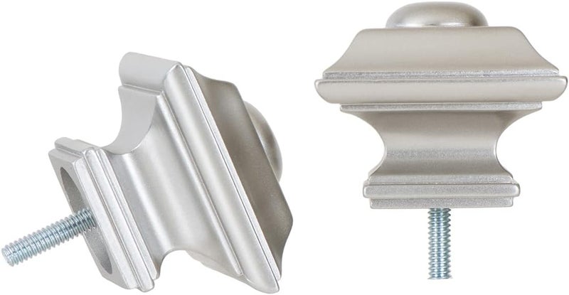 Square Finials for Curtain Rods of 1 and 1-1/8 Inch Diameter Color Satin Nickel